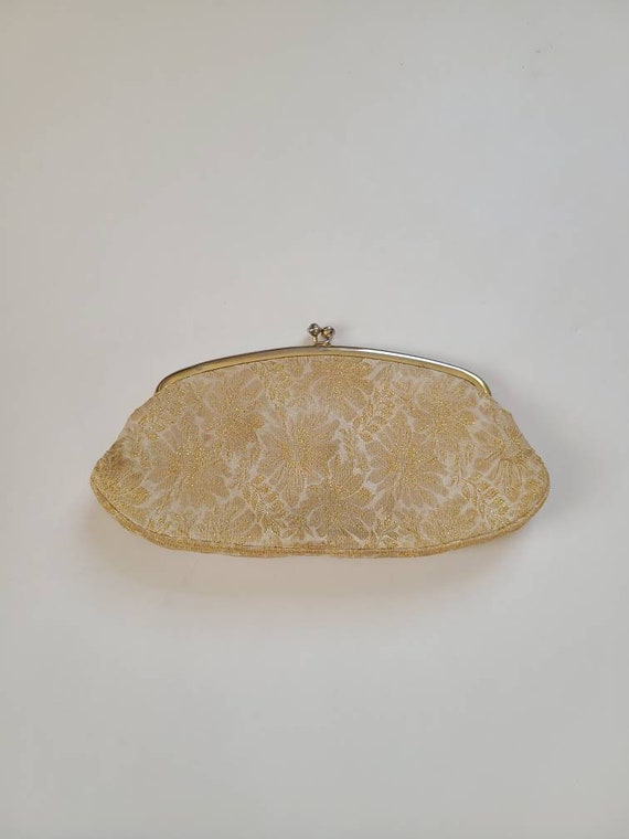 60s clutch, gold brocade, evening bag - image 1