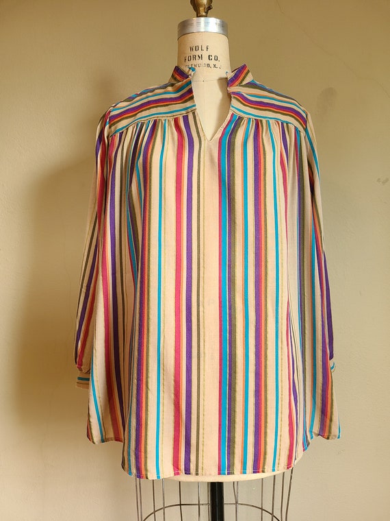 70s maternity top, lightweight cotton stripe, boh… - image 2