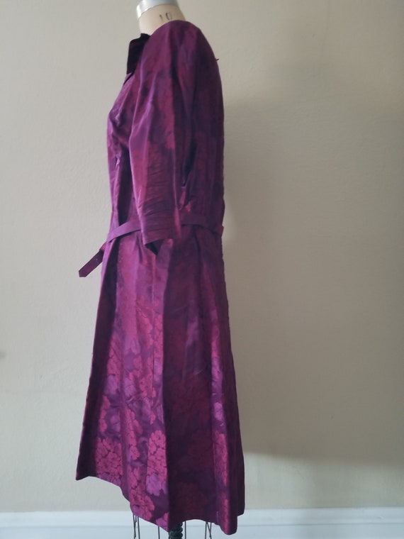 Gorgeous 50s-60s silk XL dress, magenta brocade - image 5