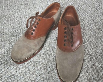 その他 TEN SADDLE SUEDE S BROWN Vintage 1990s Tan Suede Saddle Shoes // Brown Leather Lace