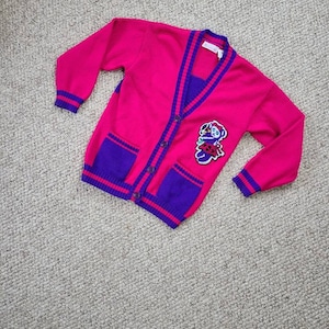 80s cardigan, varsity style, crewel embellished embroidery,  panda, Les Fleurs, medium