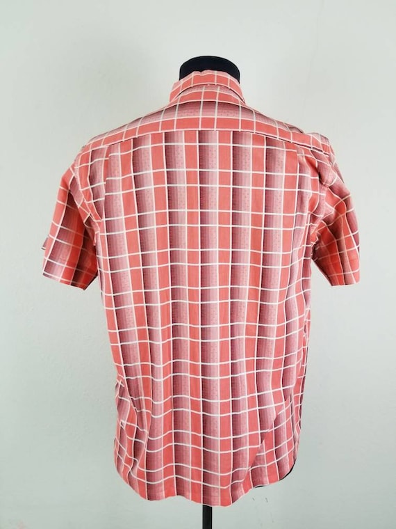 40s 50s shirt, mens plaid, orange brown, medium c… - image 2