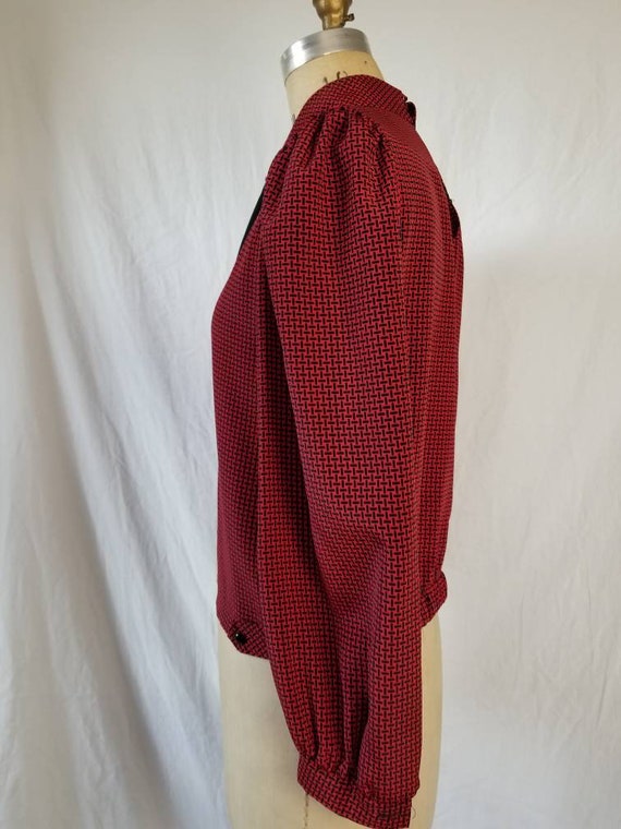 70s blouse, red and black with collar sash, 12 - image 4