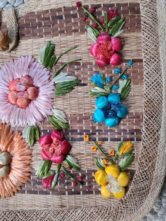 Straw bag, vintage straw handbag, floral, beach b… - image 9