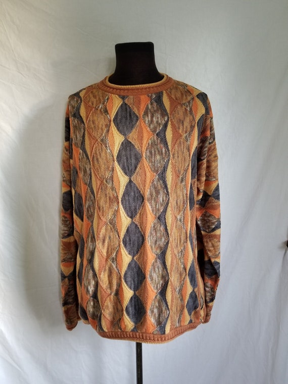 Mens 90s Coogi style sweater XL earth tones