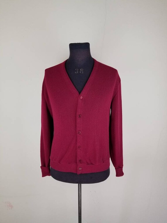 50s cardigan, maroon mens, large acrylic 1950s swe