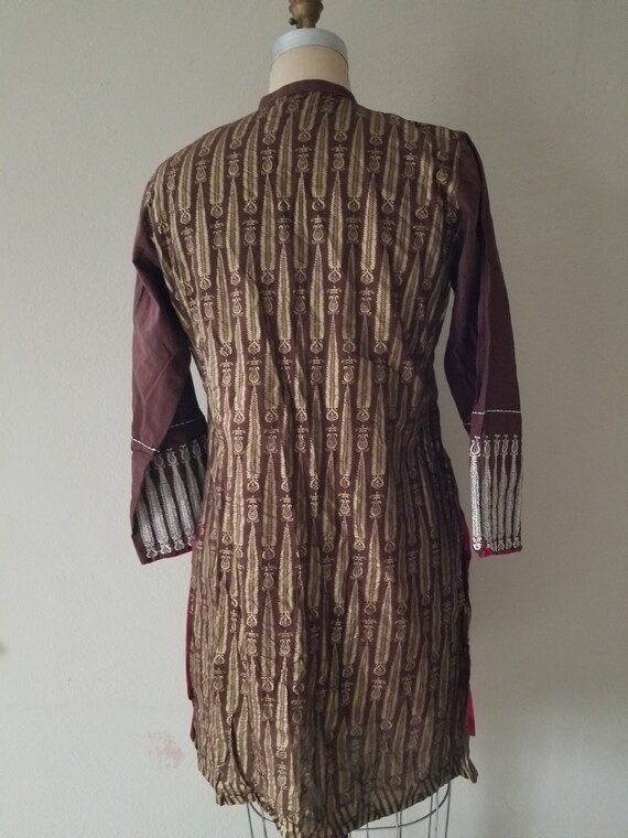 Vintage Sari Saree blouse dress brown with gold a… - image 8