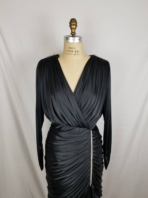 Vavoom! Black vintage gown with rhinestone trims 3