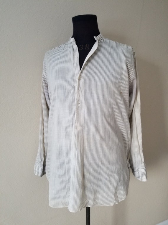 Antique mens collarless shirt, Victorian style, 16