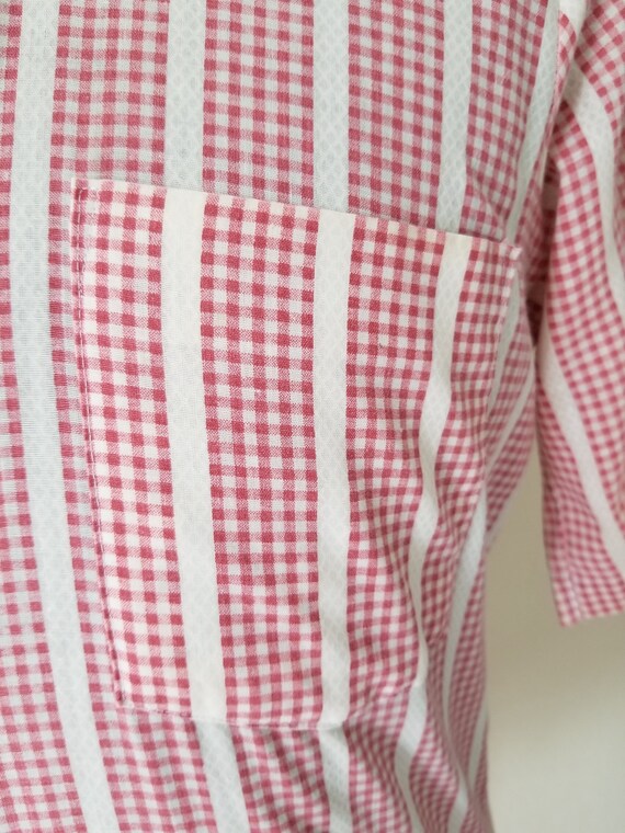 70s mens short sleeved shirt, pink check 15 - image 4