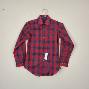 70s boys shirt, new with tags, red plaid, size 10, 13 x 26