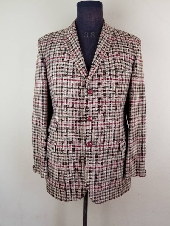 50s 60s tweed sportcoat, mens wool blazer, leathe… - image 2