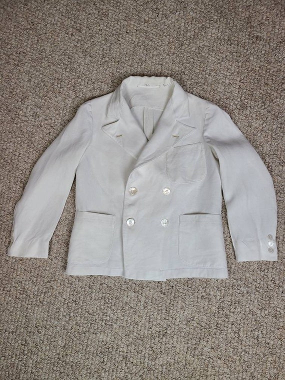 30s 40s boys white linen suit, double breasted, s… - image 7