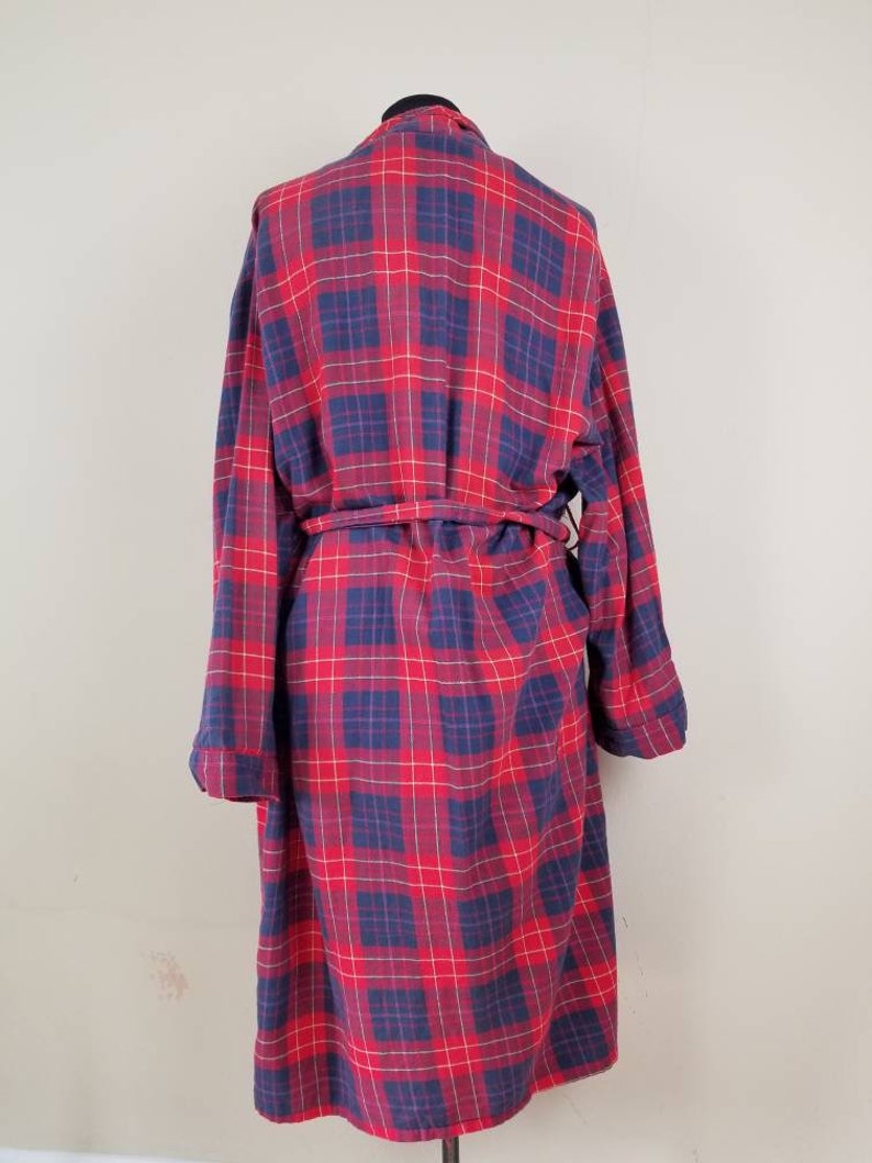 50s robe mens 1950s flannel bathrobe red blue plaid Oscar | Etsy