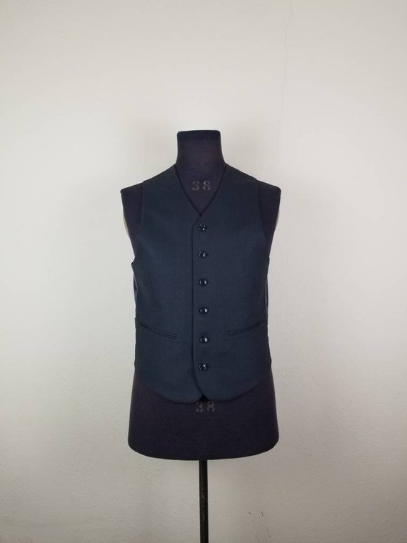 50s vest, black wool, mens charcoal, high button,… - image 1