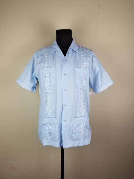 50s guayabara shirt, light blue, guayabera, cuban,