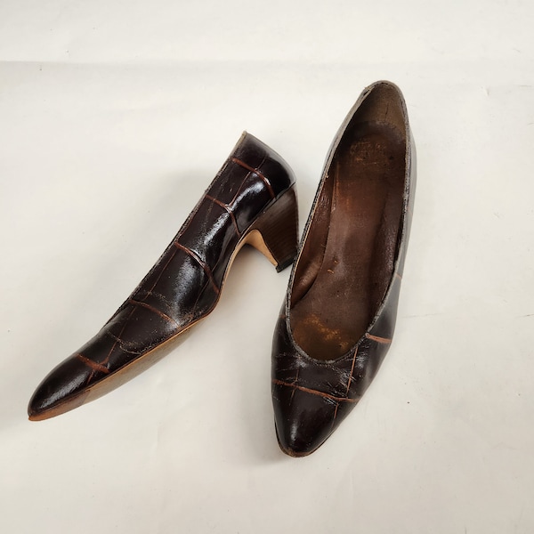 9 1/2 Italian heels, alligator leather, brown, Bandolino, low pumps