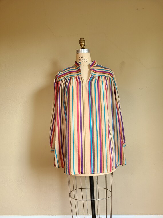 70s maternity top, lightweight cotton stripe, boh… - image 1