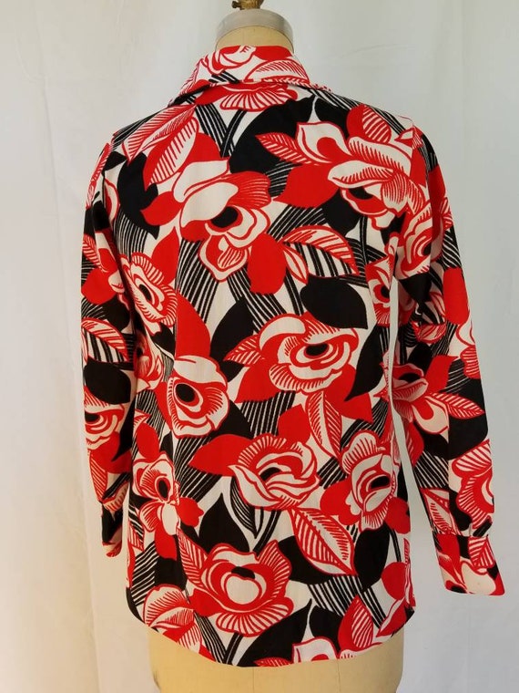 70s bright blouse, red white black 40 - image 5