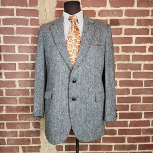 Harris Tweed, mens blue grey wool sportcoat, blazer, 2 button, 42