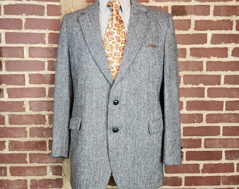 Harris Tweed, mens blue grey wool sportcoat, blazer, 2 button, 42