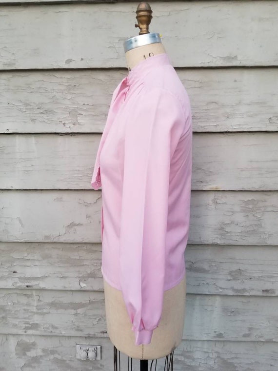 70s jabot collar blouse, dusty pink, polyester,  … - image 5