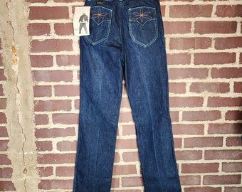 70s 7 long Viceroy jeans, deadstock, high waisted, high rise, dark wash, new condition, 25x35, tall jeans, slim