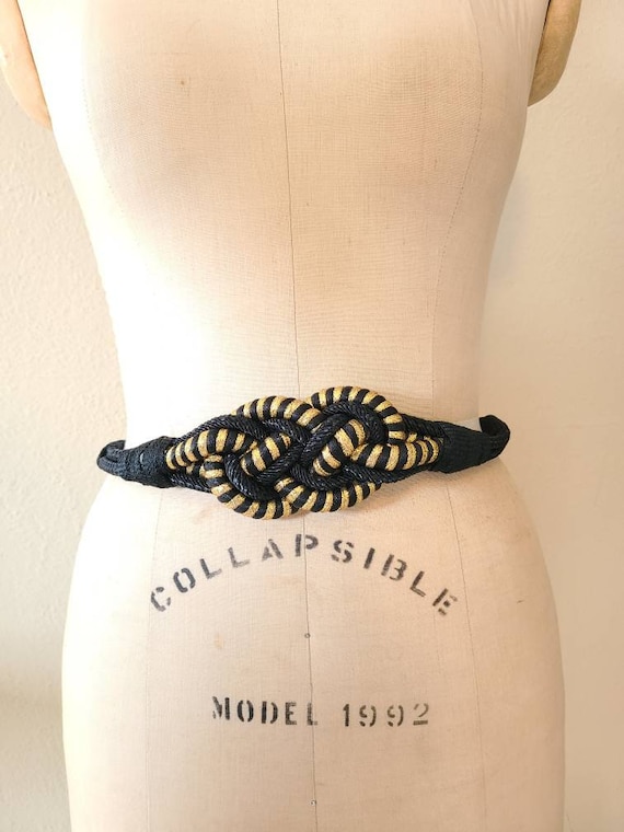 80s rope belt, gold black twisted