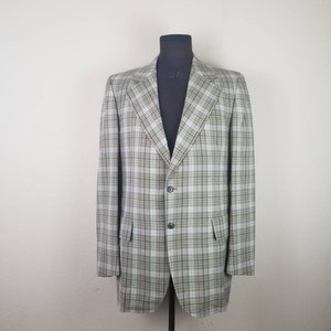 60s plaid blazer, mens sportcoat, green brown plaid, 46L
