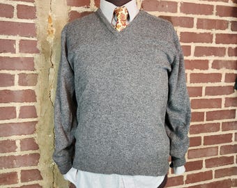50s grey lambswool mens v neck pullover sweater 42