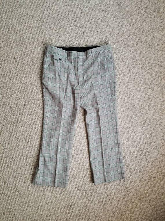 70s pants, mens plaid green brown 40x27