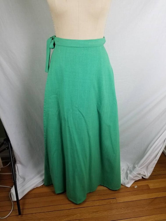 Long green wrap circle skirt, handmade adjustable