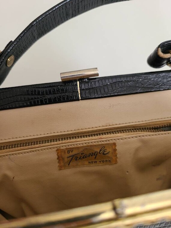 60s alligator handbag, black leather purse - image 8