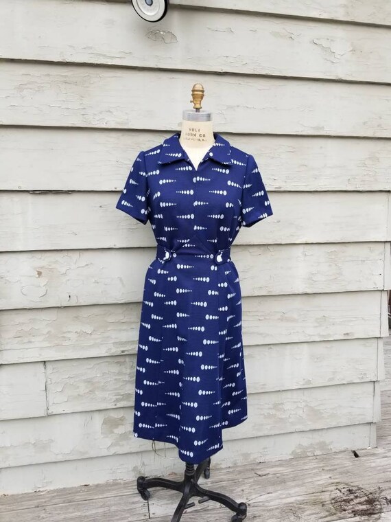 XL Vintage dress, 40s style, navy knit