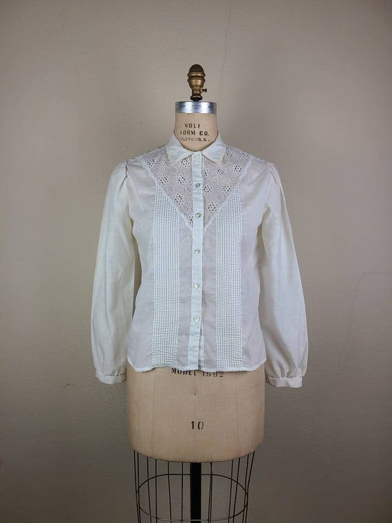 Vintage blouse, Victorian style, off white, lace,… - image 1