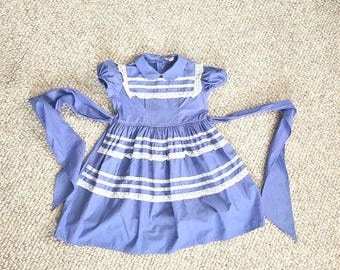 50s girls dress, toddler dress, purple, cotton