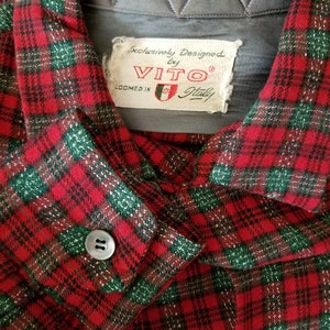 40s 50s mens red green plaid shirt, 16x33 image 6