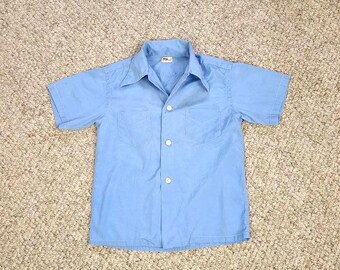 40s boys casual shirt, blue short sleeved, button up, size 12, Saks Fifth Avenue
