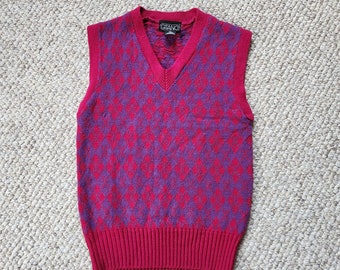80s vest, GITANO, red and purple, sweater vest, argyle