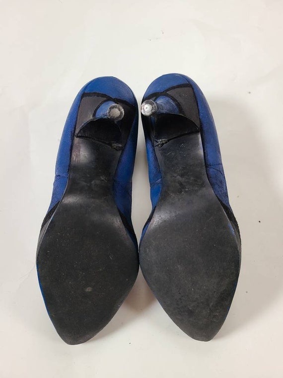 6 1/2 50s stilettos blue black, leather sole, met… - image 5