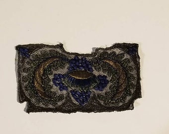 1910s trim, beautiful embellishment, embroidered net decoration, antique with metal thread