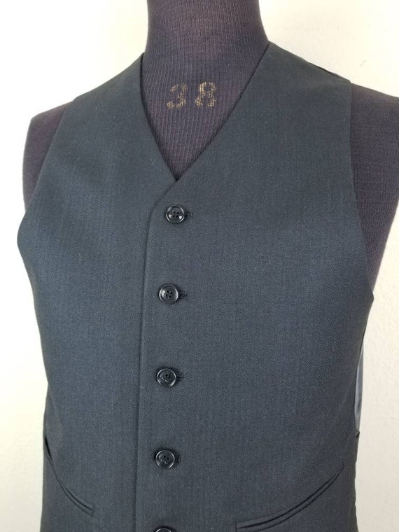 50s vest, black wool, mens charcoal, high button,… - image 3
