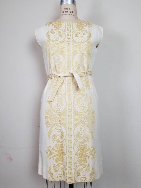 50s-60s beautiful dress, linen, hand woven, handm… - image 10