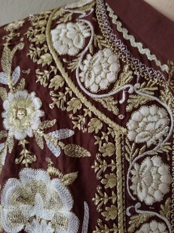 Vintage Sari Saree blouse dress brown with gold a… - image 5