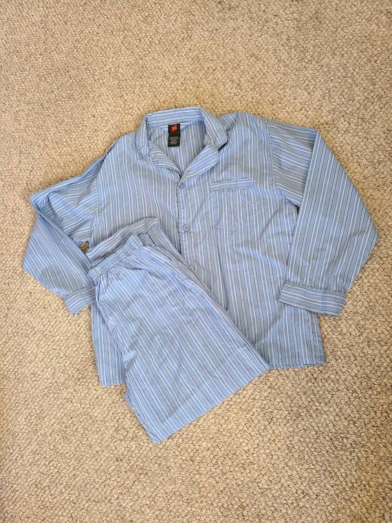 Large pajamas, blue stripes, mens, Hanes, 2 piece