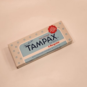 70s tampons in original box, new, prop feminine hygiene, Tampax, 4 pieces, 1978