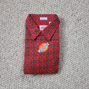 NEW 80s shirt, mens plaid shirt, flannel shirt, XL, cotton, red plaid, Dickies