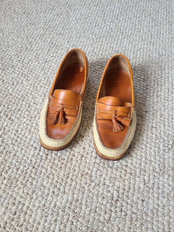 Bally mens loafers, island style, leather and wove