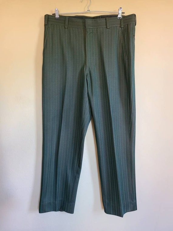 70s suit, mens 40R, green striped, bootleg pants - image 5
