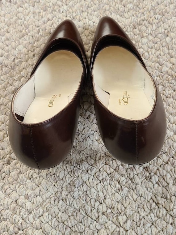 60s 70s stiletto heels, size 8, brown leather, be… - image 7